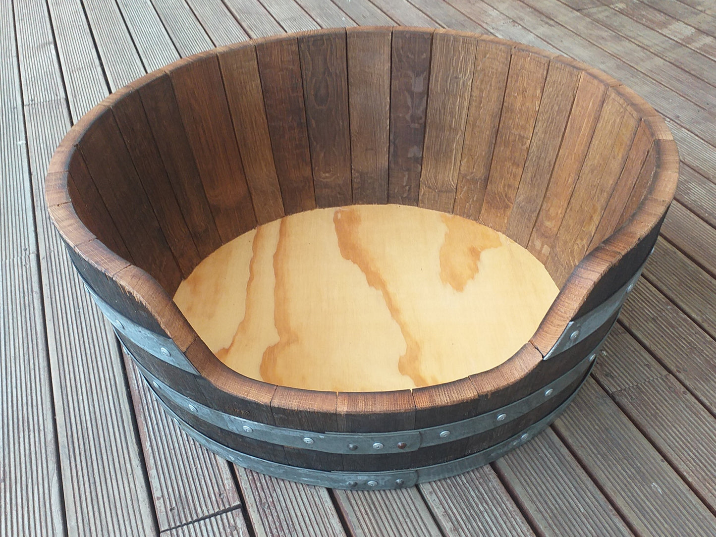 Recycled Wine Barrel Pet Bed with Cushion